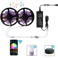 Smart LED Strip Light 32.8ft 10m(2x5m) RGB+White WIFI APP 300LEDs 5050SMD Work with Alexa Google with WIFI Remote Controller