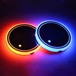 Smart Luminous Water Coaster LED Car Cup Holder Lights 7 Colors Changing USB Charging Mat Waterproof Cup Pad Interior Atmosphere Lamp Decoration Light for Oktoberfest Car Accessories 1pc