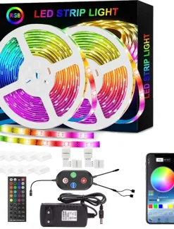 Smart RGB LED Strip Light 20M 10M Music Sync SMD 5050 65.6ft32.8ft Color Changing Bluetooth APP Control with Plug for Kitchen Bedroom Home TV Party