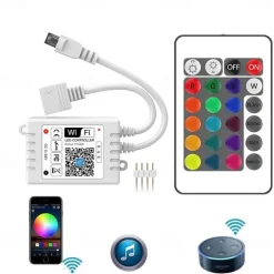 Smart RGB LED Strip Light App Control 15m 49ft 2835 SMD 810 LEDs IR 24 Key Controller Work with Alexa Google 12V 3A Adapter Kit