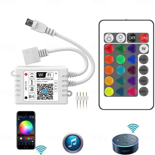 Smart RGB LED Strip Light App Control 15m 49ft 2835 SMD 810 LEDs IR 24 Key Controller Work with Alexa Google 12V 3A Adapter Kit