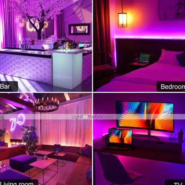 Smart RGB LED Strip Light App Control 15m 49ft 2835 SMD 810 LEDs IR 24 Key Controller Work with Alexa Google 12V 3A Adapter Kit