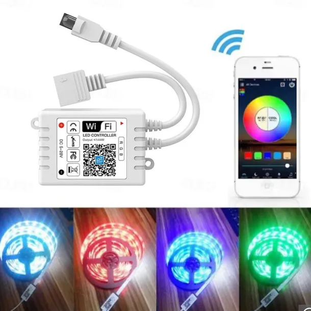 Smart SMD 5050 LED Strip Light WIFI App RGB Control Music Sync Work with Alexa Google 2x7.5M 50ft Colour Changing Home Kitchen TV Party with 24-Key Remote Sensitive Built-in Mic DC12V