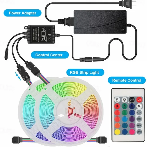 Smart SMD 5050 LED Strip Light WIFI App RGB Control Music Sync Work with Alexa Google 2x7.5M 50ft Colour Changing Home Kitchen TV Party with 24-Key Remote Sensitive Built-in Mic DC12V