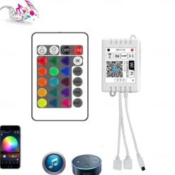 Smart SMD 5050 LED Strip Light WIFI App RGB Control Music Sync Work with Alexa Google 2x7.5M 50ft Colour Changing Home Kitchen TV Party with 24-Key Remote Sensitive Built-in Mic DC12V