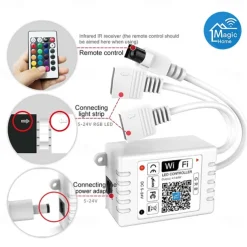 Smart SMD 5050 LED Strip Light WIFI App RGB Control Music Sync Work with Alexa Google 2x7.5M 50ft Colour Changing Home Kitchen TV Party with 24-Key Remote Sensitive Built-in Mic DC12V