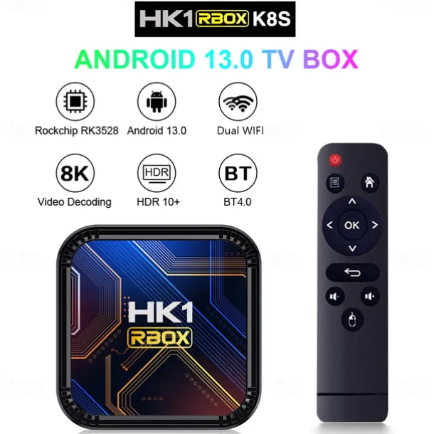 Smart TV Box HK1 RBOX K8S Android 13 8K Android TV Box RGB Light 4GB 64GB WiFi6 Dual Wifi 2023 PK Android 12 6K