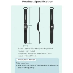 Smart Ultrasonic Mosquito Repellent Bracelet – Digital Watch with Pedometer, Body Temperature Display, USB Charging, Long-Term Wearable Protection