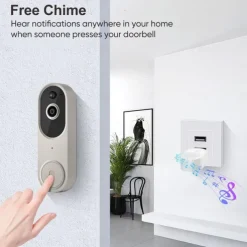 Smart Video Doorbell with Wireless Chime, Night Vision Camera, Two-Way Audio (T50 Beige (Including Dingdong, USB Cable))