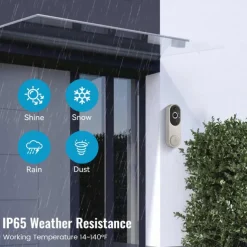 Smart Video Doorbell with Wireless Chime, Night Vision Camera, Two-Way Audio (T50 Beige (Including Dingdong, USB Cable))