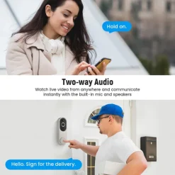 Smart Video Doorbell with Wireless Chime, Night Vision Camera, Two-Way Audio (T50 Beige (Including Dingdong, USB Cable))