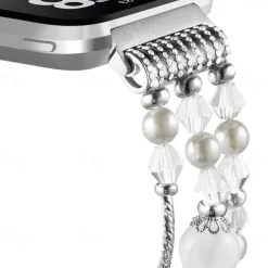Smart Watch Band Compatible with Fitbit Versa 2 / Versa Lite / Versa SE / Versa Alloy Beaded Smartwatch Strap Bling Diamond Beaded Women Men Jewelry Bracelet Replacement Wristband