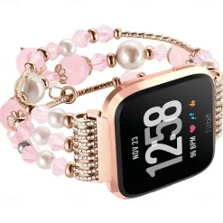Smart Watch Band Compatible with Fitbit Versa 2 / Versa Lite / Versa SE / Versa Alloy Beaded Smartwatch Strap Bling Diamond Beaded Women Men Jewelry Bracelet Replacement Wristband
