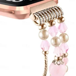 Smart Watch Band Compatible with Fitbit Versa 2 / Versa Lite / Versa SE / Versa Alloy Beaded Smartwatch Strap Bling Diamond Beaded Women Men Jewelry Bracelet Replacement Wristband