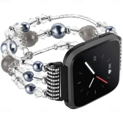 Smart Watch Band Compatible with Fitbit Versa 2 / Versa Lite / Versa SE / Versa Alloy Beaded Smartwatch Strap Bling Diamond Beaded Women Men Jewelry Bracelet Replacement Wristband