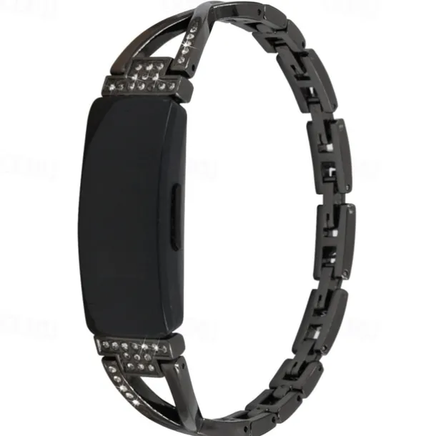 Smart Watch Band Compatible with Fitbit Fitbit Inspire Inspire 2 / Inspire HR / Inspire Stainless Steel Rhinestone Smartwatch Strap Bling Diamond Luxury Jewelry Bracelet Replacement Wristband