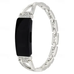 Smart Watch Band Compatible with Fitbit Fitbit Inspire Inspire 2 / Inspire HR / Inspire Stainless Steel Rhinestone Smartwatch Strap Bling Diamond Luxury Jewelry Bracelet Replacement Wristband