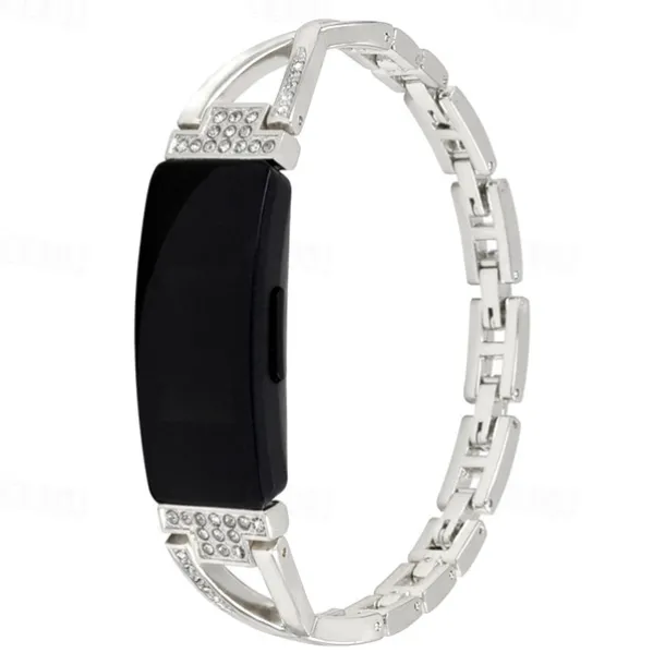 Smart Watch Band Compatible with Fitbit Fitbit Inspire Inspire 2 / Inspire HR / Inspire Stainless Steel Rhinestone Smartwatch Strap Bling Diamond Luxury Jewelry Bracelet Replacement Wristband
