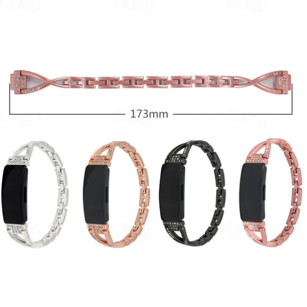 Smart Watch Band Compatible with Fitbit Fitbit Inspire Inspire 2 / Inspire HR / Inspire Stainless Steel Rhinestone Smartwatch Strap Bling Diamond Luxury Jewelry Bracelet Replacement Wristband