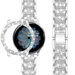 Smart Watch Band for Samsung Galaxy Watch 5 40/44mm Watch 4 Classic 42/46mm Watch 4 40/44mm Watch Active 2 40mm Stainless Steel Rhinestone Smartwatch Strap with Case Bling Diamond Jewelry Bracelet