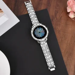 Smart Watch Band for Samsung Galaxy Watch 5 40/44mm Watch 4 Classic 42/46mm Watch 4 40/44mm Watch Active 2 40mm Stainless Steel Rhinestone Smartwatch Strap with Case Bling Diamond Jewelry Bracelet