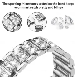 Smart Watch Band for Samsung Galaxy Watch 5 40/44mm Watch 4 Classic 42/46mm Watch 4 40/44mm Watch Active 2 40mm Stainless Steel Rhinestone Smartwatch Strap with Case Bling Diamond Jewelry Bracelet