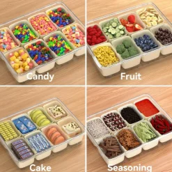 Snackle Box Container Divided Serving Tray with Lid, Portable Snack Platters Organizer, Charcuterie Container with 8 Compartments Food Storage Containers, Keep Your Candy, Chips Fresh.