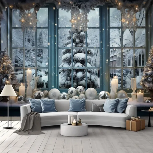 Snow Window Hanging Tapestry Winter White Wall Art Large Tapestry Mural Decor Photograph Backdrop Blanket Curtain Home Bedroom Living Room Decoration