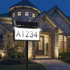 Solar Address Lights LED Illuminated Outdoor Address Plaque with Smart Control 3-Color in 1 Waterproof Solar Powered House Number Light with Stakes for Outside Home Yard Street House 1PC