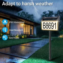Solar Address Lights LED Illuminated Outdoor Address Plaque with Smart Control 3-Color in 1 Waterproof Solar Powered House Number Light with Stakes for Outside Home Yard Street House 1PC