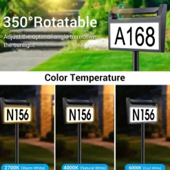 Solar Address Lights LED Illuminated Outdoor Address Plaque with Smart Control 3-Color in 1 Waterproof Solar Powered House Number Light with Stakes for Outside Home Yard Street House 1PC