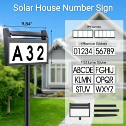 Solar Address Lights LED Illuminated Outdoor Address Plaque with Smart Control 3-Color in 1 Waterproof Solar Powered House Number Light with Stakes for Outside Home Yard Street House 1PC