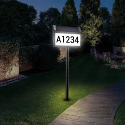 Solar Address Lights LED Illuminated Outdoor Address Plaque with Smart Control 3-Color in 1 Waterproof Solar Powered House Number Light with Stakes for Outside Home Yard Street House 1PC