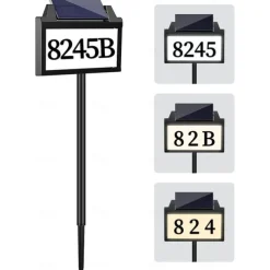 Solar Address Lights LED Illuminated Outdoor Address Plaque with Smart Control 3-Color in 1 Waterproof Solar Powered House Number Light with Stakes for Outside Home Yard Street House 1PC