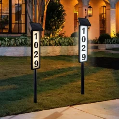 Solar Address Lights Lighted House Address Numbers Sign House Numbers for Outside Light up LED Illuminated Home Number 2-Color Lighting Modes Waterproof Lighted Address Plaque for Yard Home 1PC