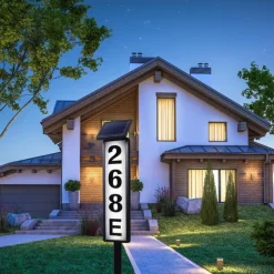 Solar Address Lights Lighted House Address Numbers Sign House Numbers for Outside Light up LED Illuminated Home Number 2-Color Lighting Modes Waterproof Lighted Address Plaque for Yard Home 1PC