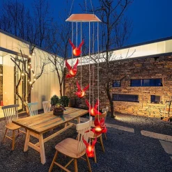 Solar Cardinal Red Bird Wind Chime LED Lights Spinners Spiral String Hanging Outdoor Garden Home Wall Decorations Red
