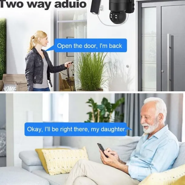 Solar Charging Waterproof Outdoor IP Security Surveillance Cam Wireless WiFi PTZ Camera Speed Dome CCTV Full Color Night Vision Motion Detection Built-in Large Batteries Two-Way Audio