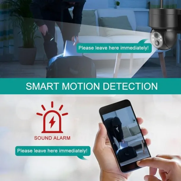 Solar Charging Waterproof Outdoor IP Security Surveillance Cam Wireless WiFi PTZ Camera Speed Dome CCTV Full Color Night Vision Motion Detection Built-in Large Batteries Two-Way Audio