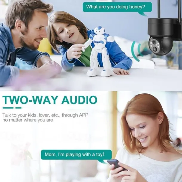 Solar Charging Waterproof Outdoor IP Security Surveillance Cam Wireless WiFi PTZ Camera Speed Dome CCTV Full Color Night Vision Motion Detection Built-in Large Batteries Two-Way Audio