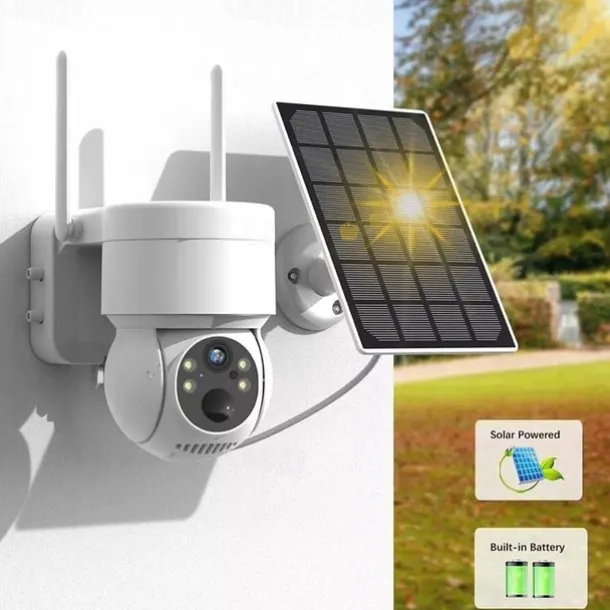 Solar Charging Waterproof Outdoor IP Security Surveillance Cam Wireless WiFi PTZ Camera Speed Dome CCTV Full Color Night Vision Motion Detection Built-in Large Batteries Two-Way Audio