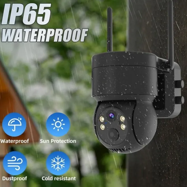 Solar Charging Waterproof Outdoor IP Security Surveillance Cam Wireless WiFi PTZ Camera Speed Dome CCTV Full Color Night Vision Motion Detection Built-in Large Batteries Two-Way Audio