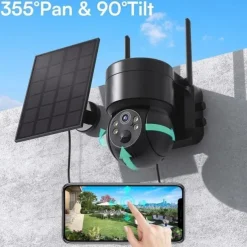 Solar Charging Waterproof Outdoor IP Security Surveillance Cam Wireless WiFi PTZ Camera Speed Dome CCTV Full Color Night Vision Motion Detection Built-in Large Batteries Two-Way Audio