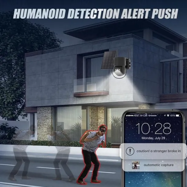 Solar Charging Waterproof Outdoor IP Security Surveillance Cam Wireless WiFi PTZ Camera Speed Dome CCTV Full Color Night Vision Motion Detection Built-in Large Batteries Two-Way Audio