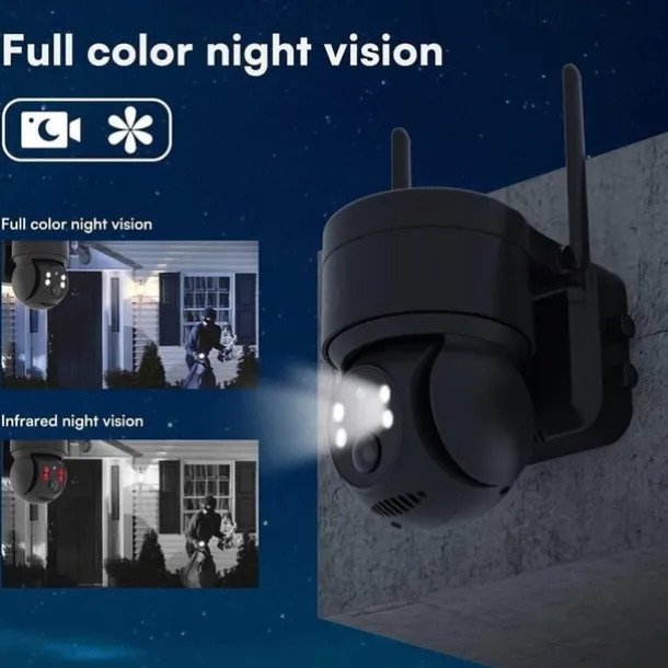 Solar Charging Waterproof Outdoor IP Security Surveillance Cam Wireless WiFi PTZ Camera Speed Dome CCTV Full Color Night Vision Motion Detection Built-in Large Batteries Two-Way Audio