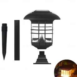 Solar Column Head Lamp Ground Insertion Lamp Outdoor Pathway Street Lamp Waterproof Lawn Lamp Courtyard Lighting Decoration LED Solar Garden Lamp 1PC
