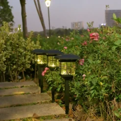 Solar Column Head Lamp Ground Insertion Lamp Outdoor Pathway Street Lamp Waterproof Lawn Lamp Courtyard Lighting Decoration LED Solar Garden Lamp 1PC