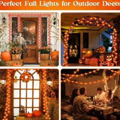 Solar 3D Pumpkin Maple Leaf String Lights 6.5m 30LED Outdoor Waterproof Garden Light Autumn Thanksgiving Christmas Wedding Party Holiday Yard Home Balcony Decoration