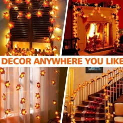 Solar 3D Pumpkin Maple Leaf String Lights 6.5m 30LED Outdoor Waterproof Garden Light Autumn Thanksgiving Christmas Wedding Party Holiday Yard Home Balcony Decoration