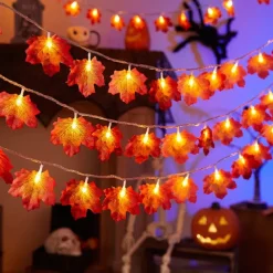 Solar 3D Pumpkin Maple Leaf String Lights 6.5m 30LED Outdoor Waterproof Garden Light Autumn Thanksgiving Christmas Wedding Party Holiday Yard Home Balcony Decoration